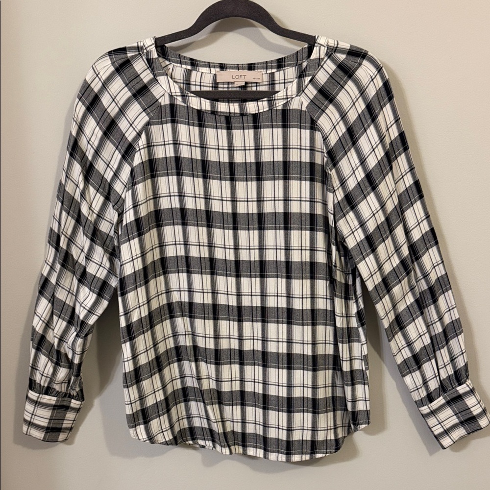 LOFT Monochrome Plaid Blouse